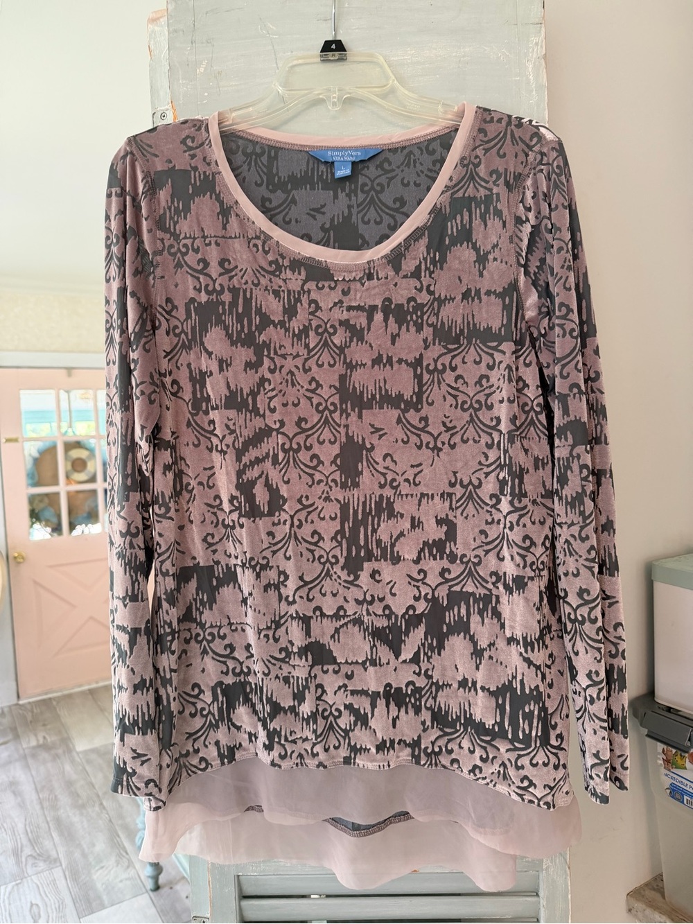 Simply Vera Vera Wang Gray/mauve velveteen Layered Long Sleeve Top